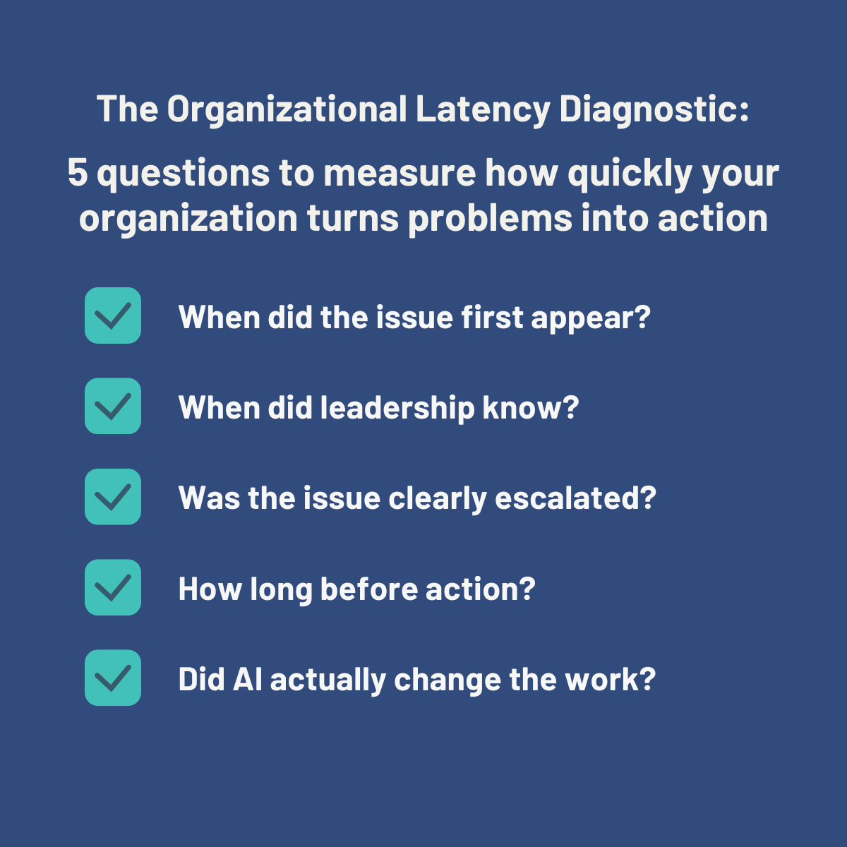 Organizational Latency Diagnostic checklist for measuring how quickly problems turn into action
